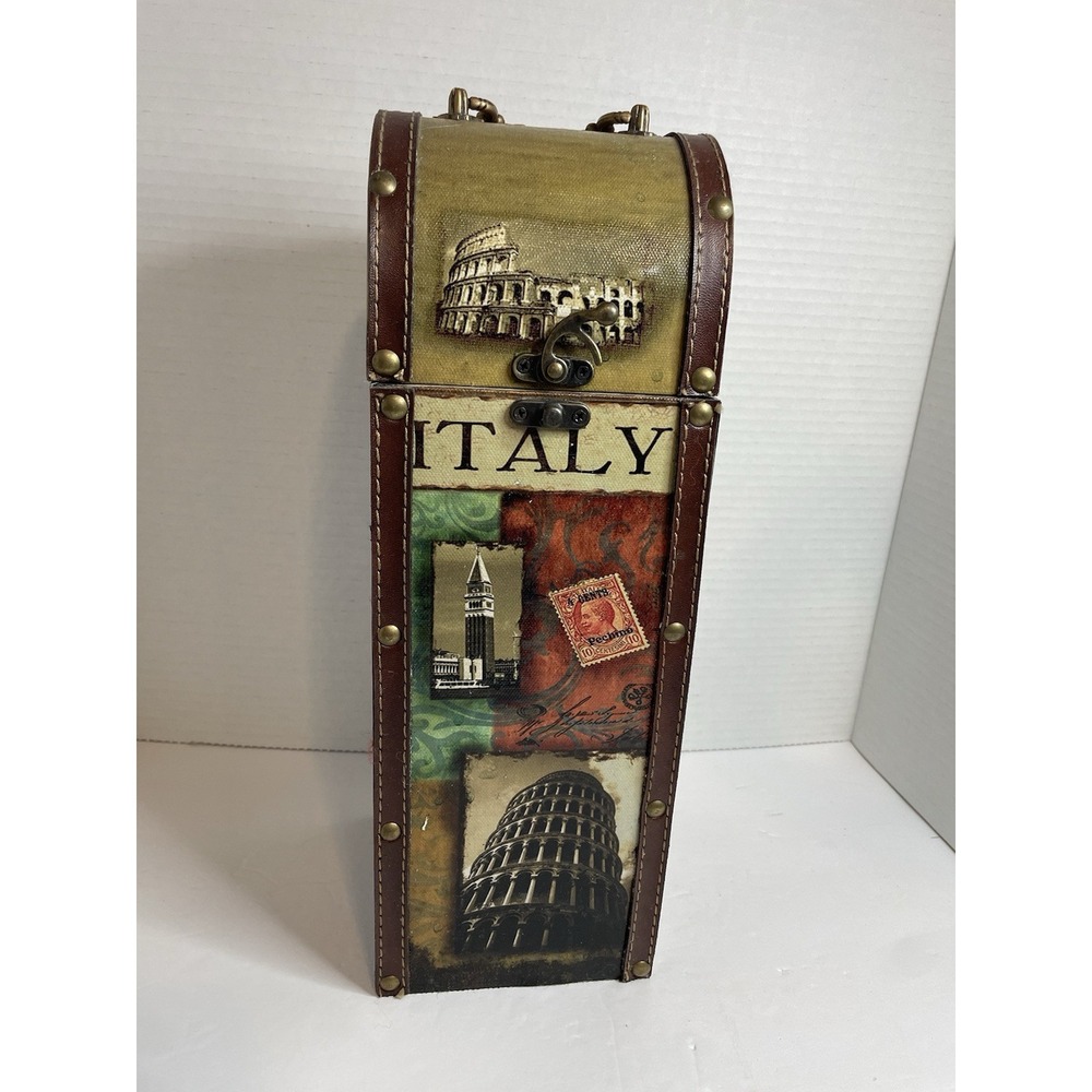 Wine Box Carrier Case Tote Italy Home Decor Leather Edges Postcard Paris Design